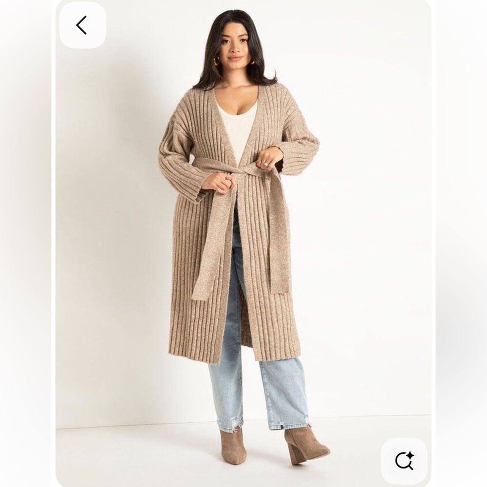 Eloquii Taupe Long Belted Knit Cardigan- Women’s Plus Size 18/20